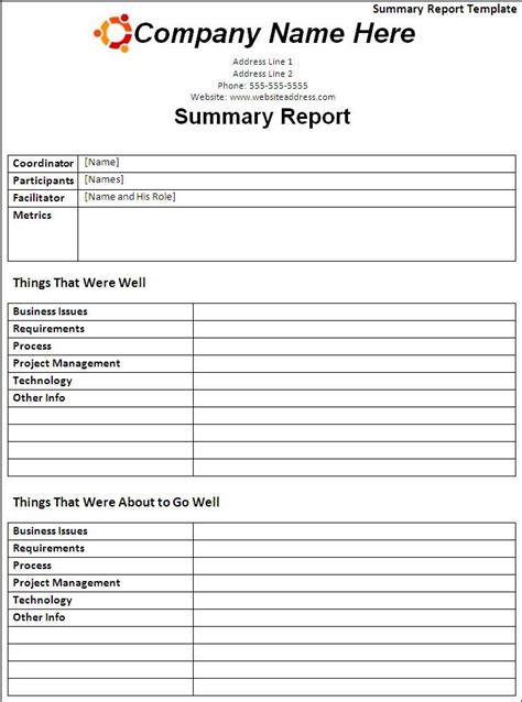 work summary report template
